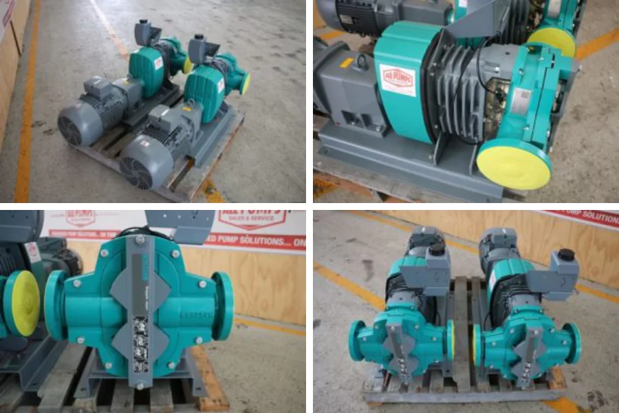 Collage of pump components and electric motors