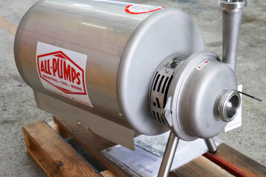 Close-up of a metal pump motor connection