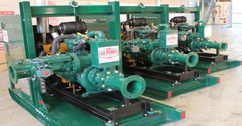 Pioneer Pump diesel-driven centrifugal pump system used for heavy-duty mine dewatering and industrial water transfer applications