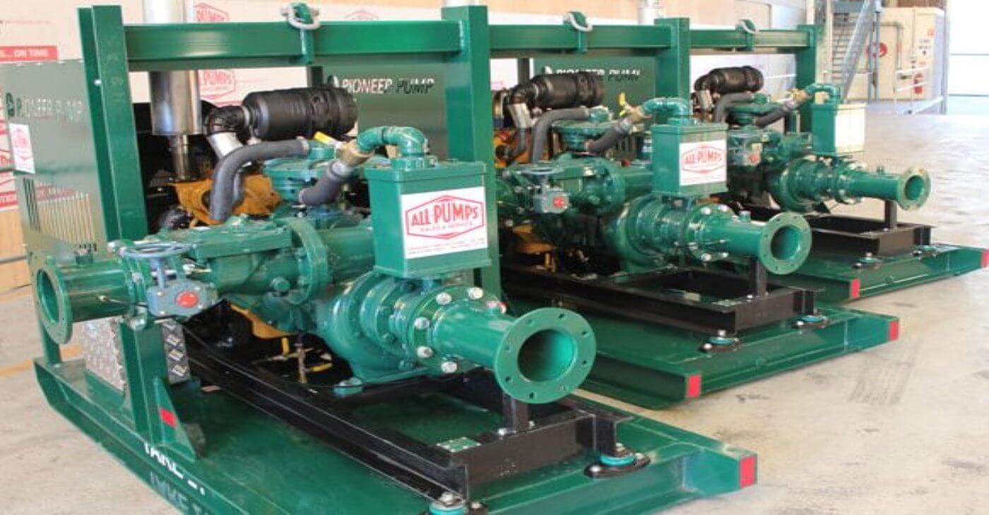 Pioneer Pump diesel-driven centrifugal pump system used for heavy-duty mine dewatering and industrial water transfer applications