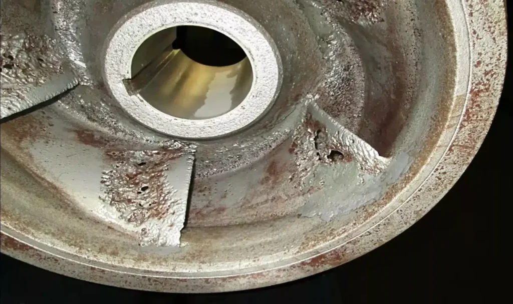 Close-up of a circular pump impeller and housing