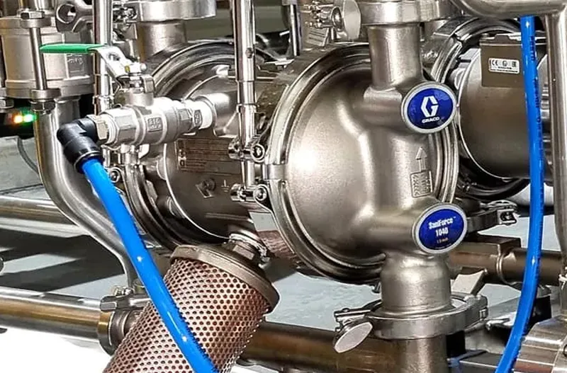 Metal food-processing pump and pipework.