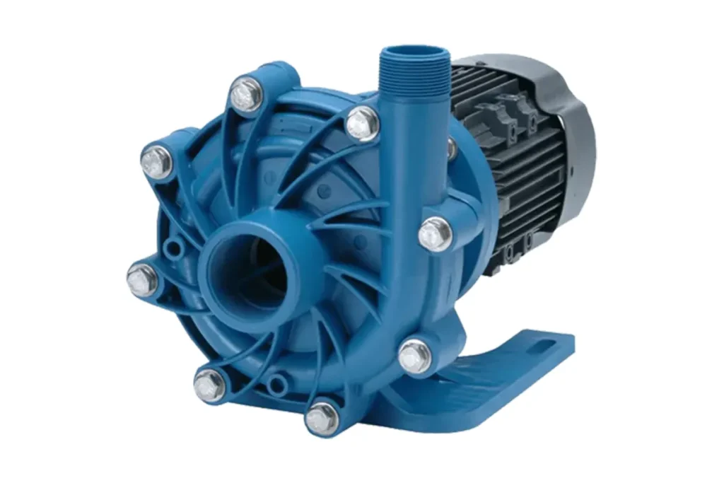 Blue pump and black electric motor.