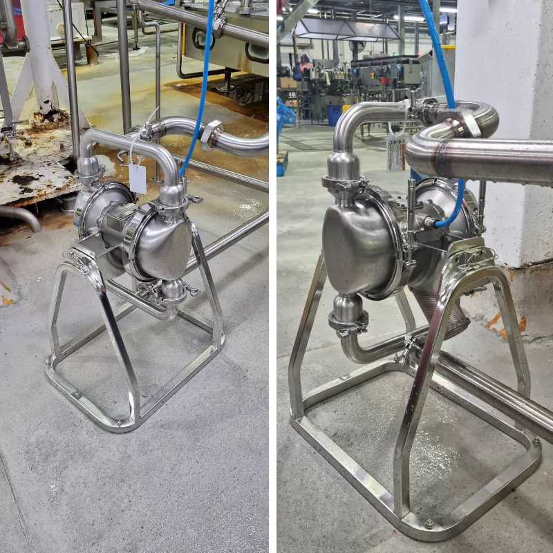 Silver Graco Saniforce pump beside a process vessel