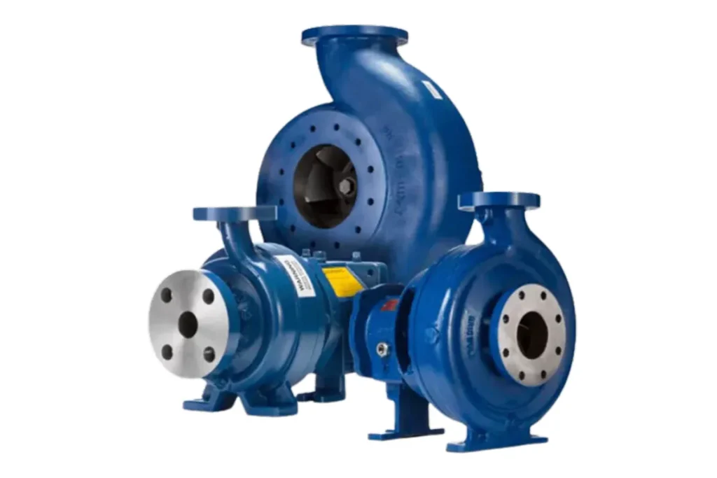 Griswold blue pump housing with a flanged outlet