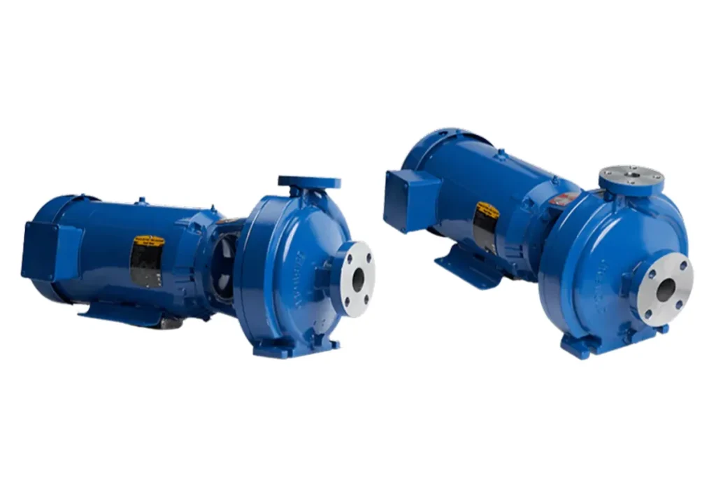 Two Griswold blue pump assemblies