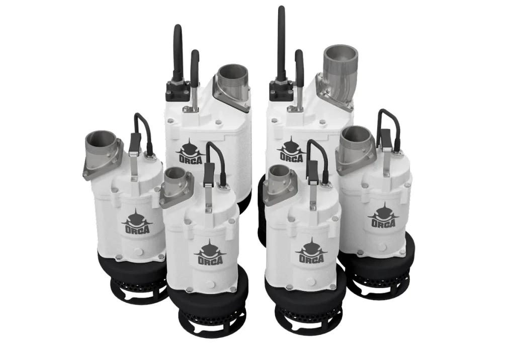Group of white ORCA submersible pumps