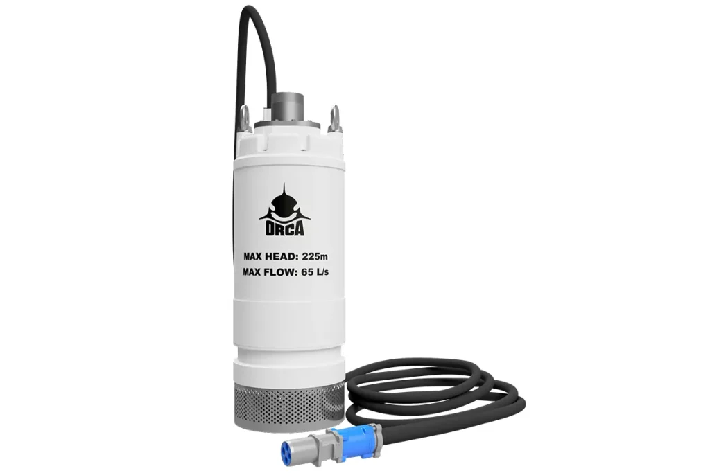White ORCA submersible pump with a cable loop
