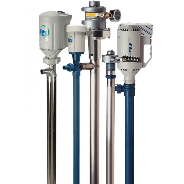 Three vertical drum pumps with long dip tubes