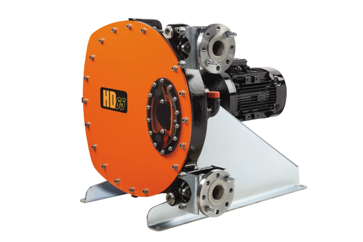 Abaque orange industrial pump with exposed drive components