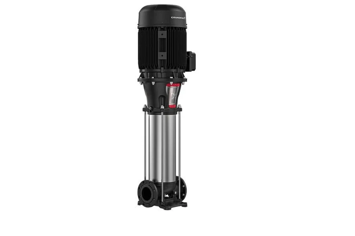Grundfos tall vertical pump with a black motor