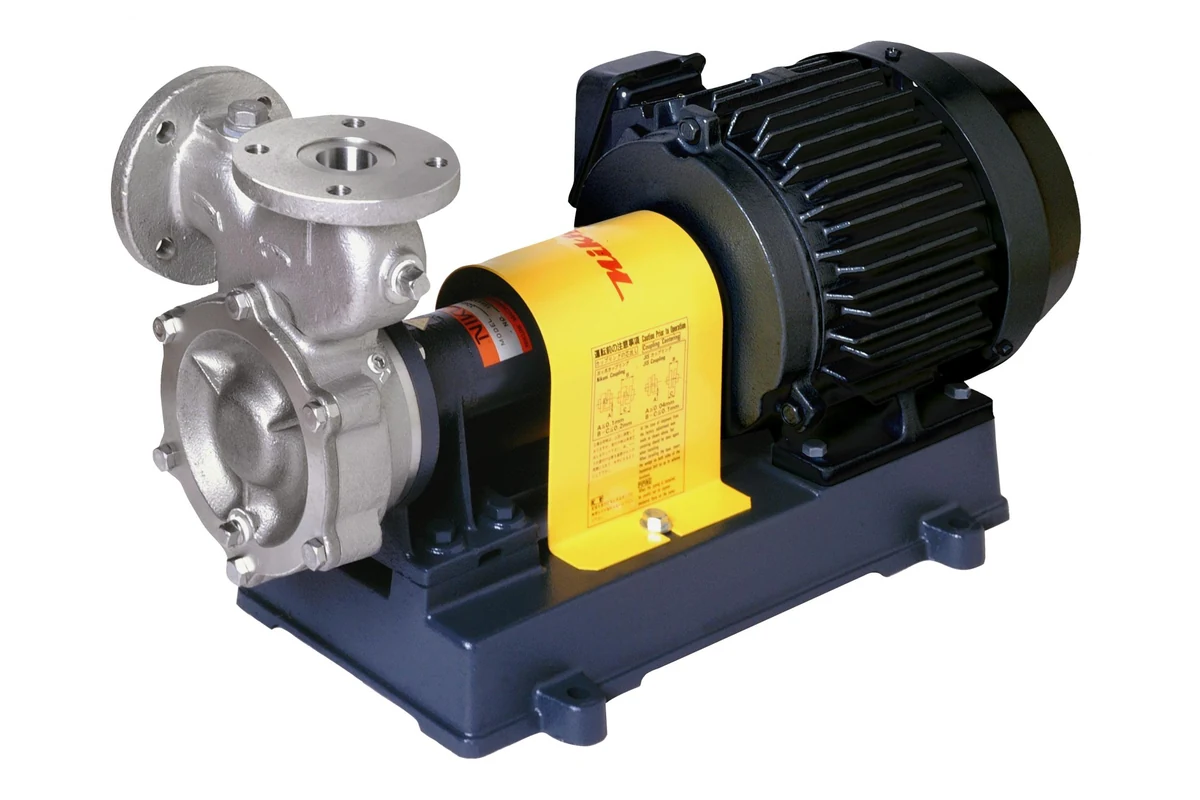Nikuni pump with a black motor and yellow coupling guard