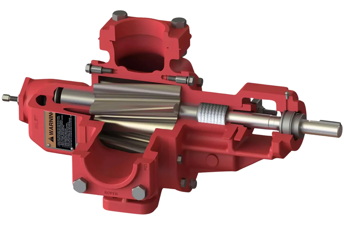 Roper red pump cutaway showing internal components