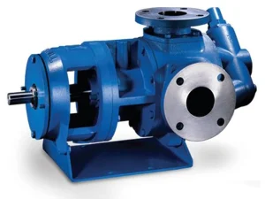 Tuthill blue pump with a round flanged opening