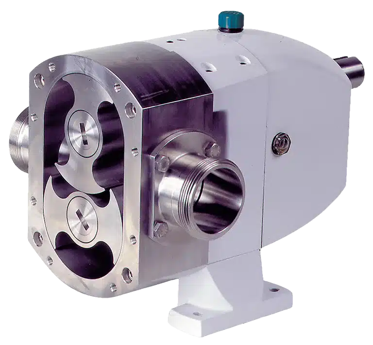 Purple Jabsco hygienic rotary lobe pump with front ports