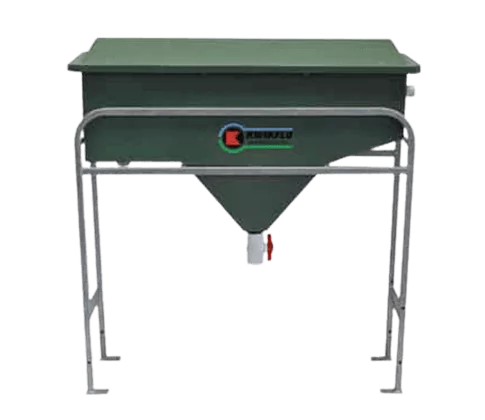 Green oil water separator tank on a metal frame