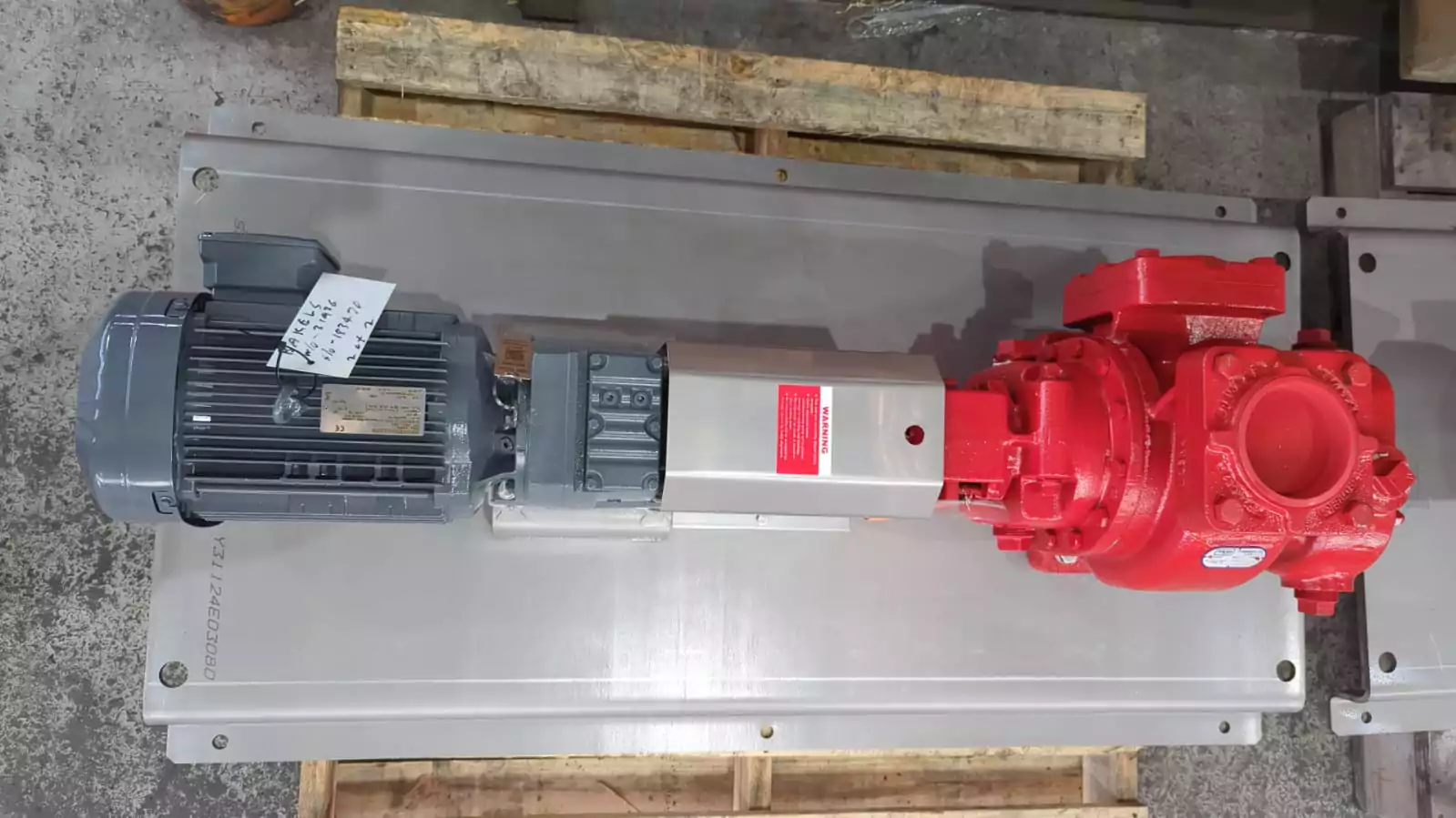 Roper chocolate gear pump assembly mounted on a plant frame