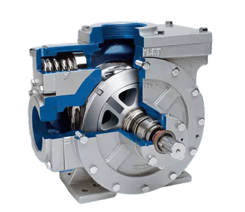 Blue and silver vane pump with drive motor