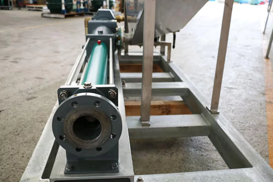 Metal pump casing on a support frame
