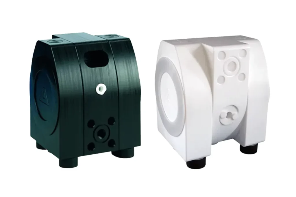 Black and white Almatec pump housings