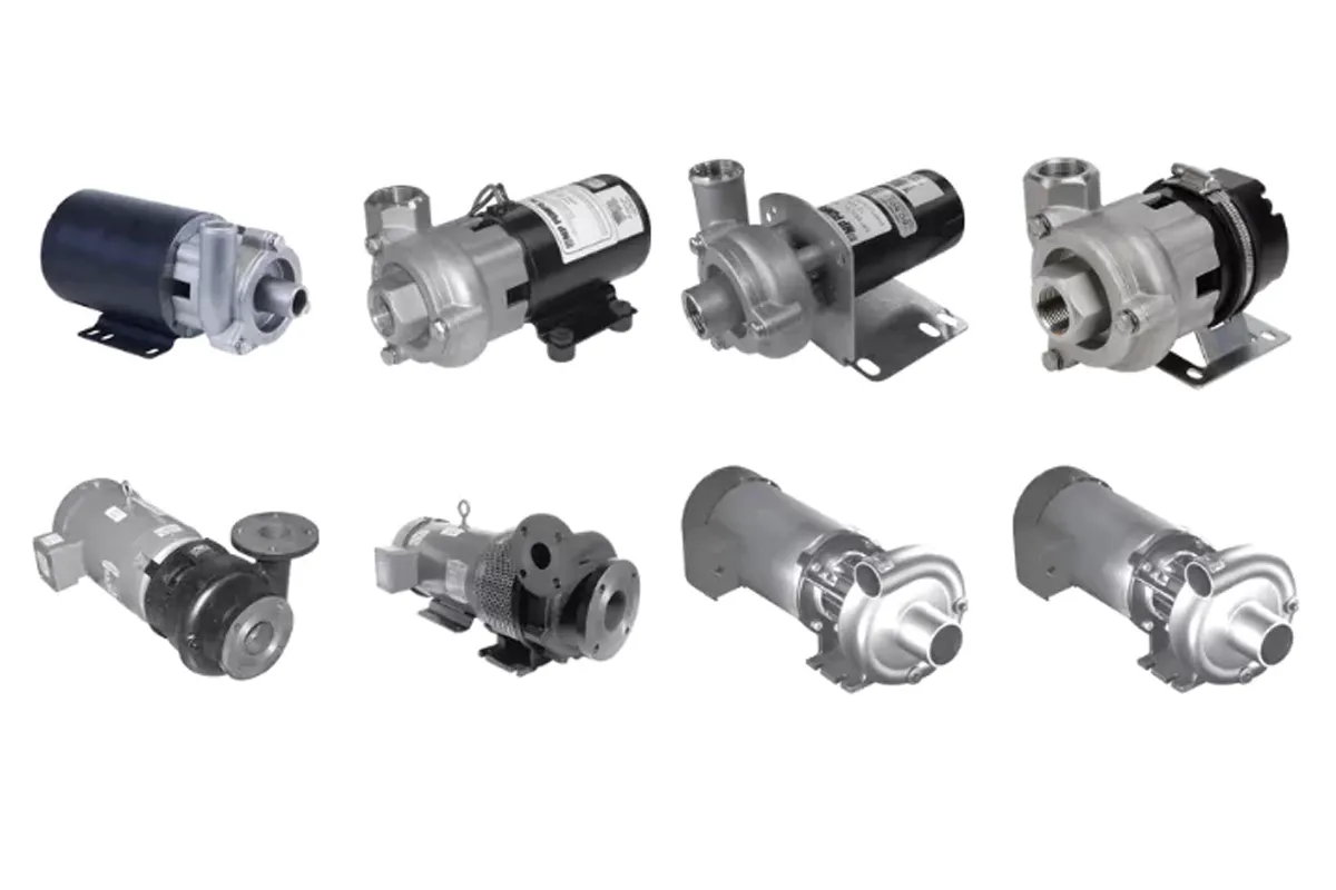 Assorted MP pump components on a white background