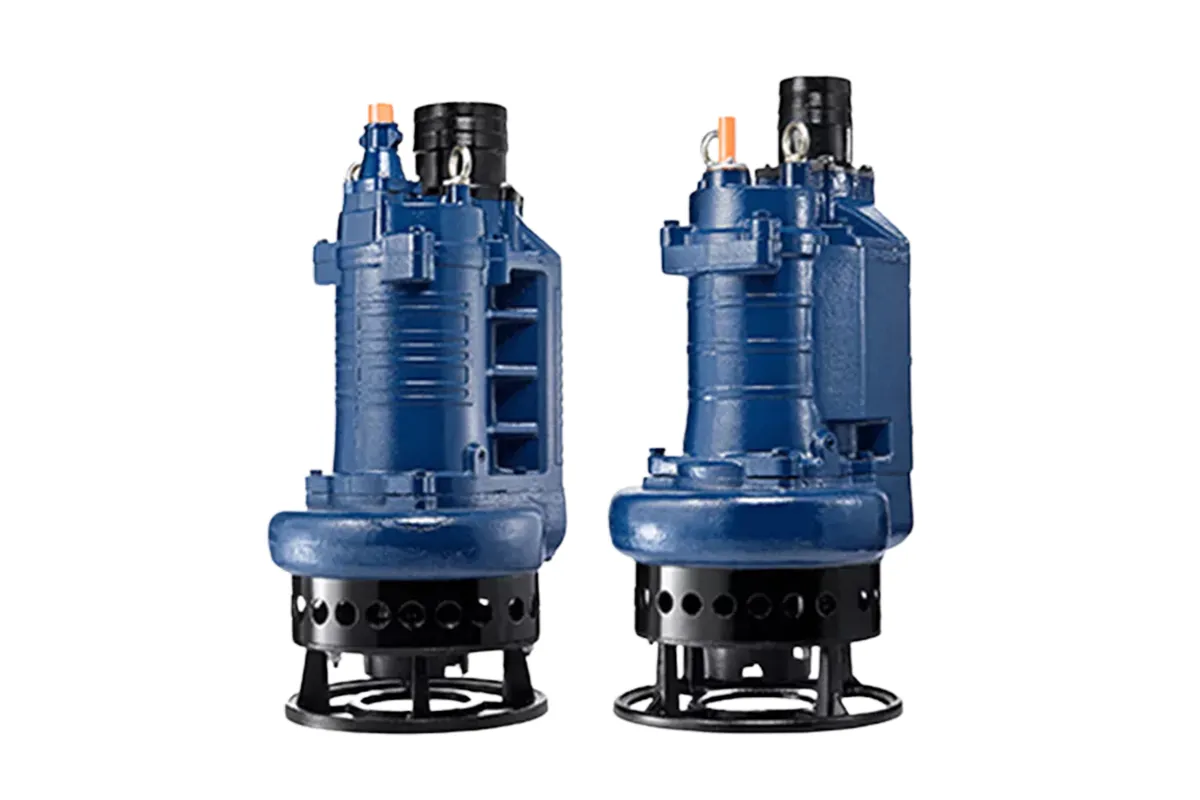Pair of blue Proril slurry pumps with lifting handles
