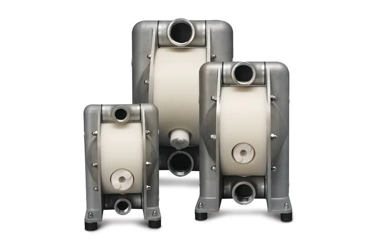 Two Almatec metal pump units with circular ports