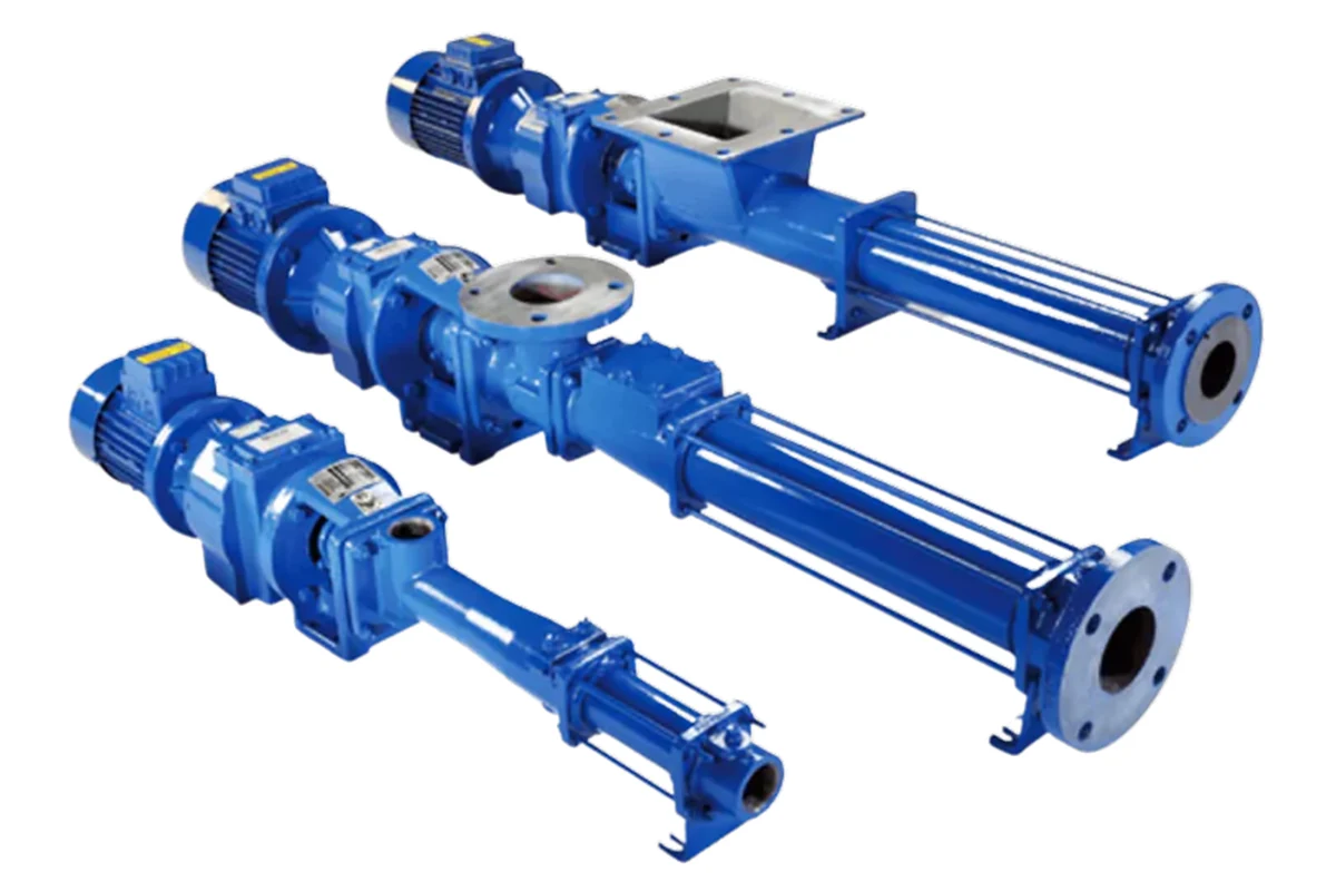 Three Mono blue horizontal pump assemblies